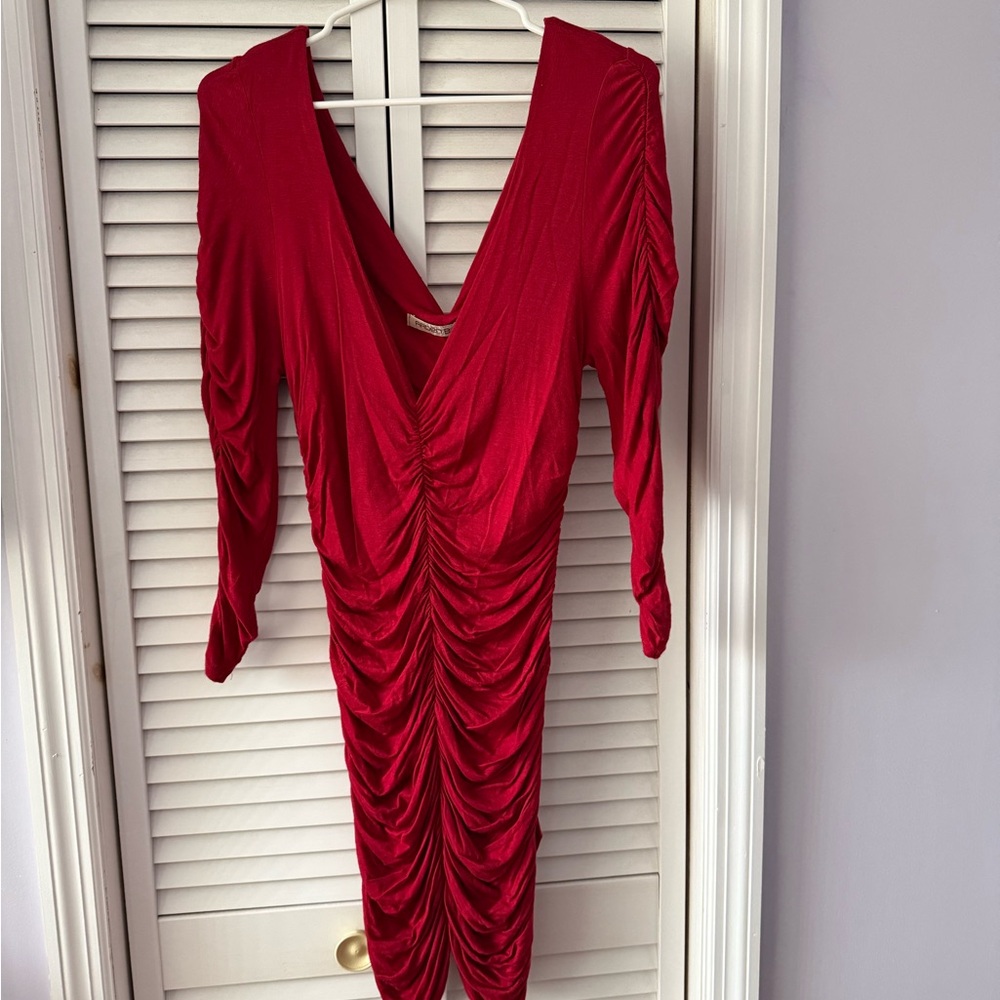Arden B Vibrant Red Long Sleeve Ruched Dress
